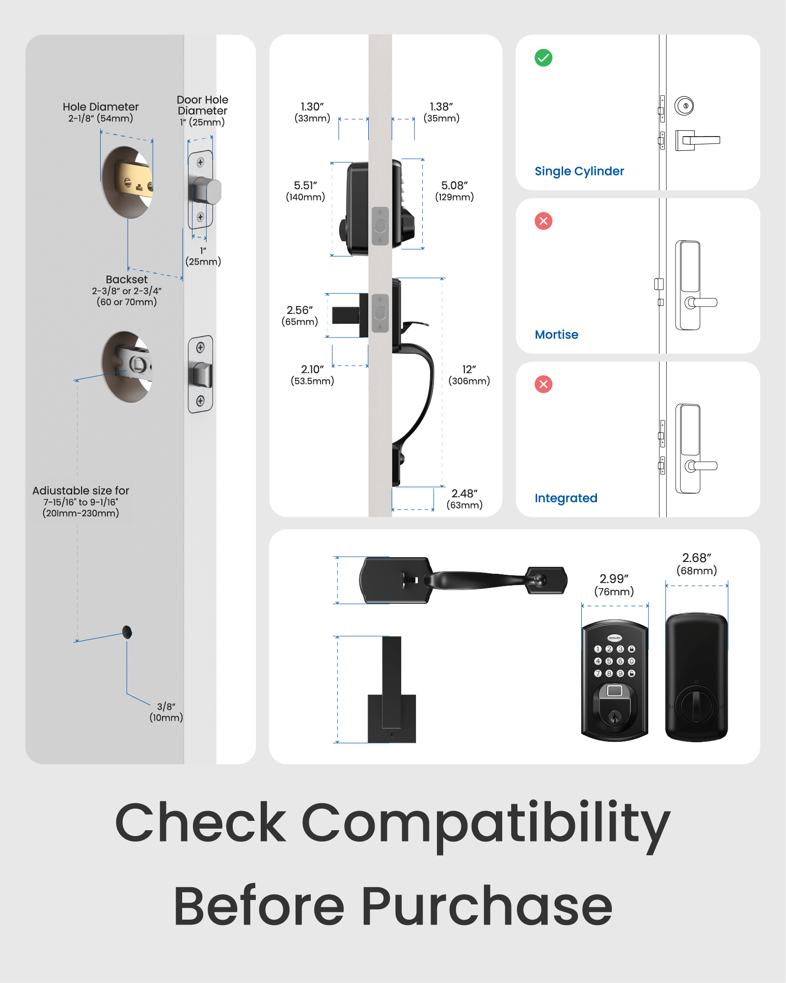 DESLOC A100F Electronic Keypad Door Lock with Handle Set - DESLOC