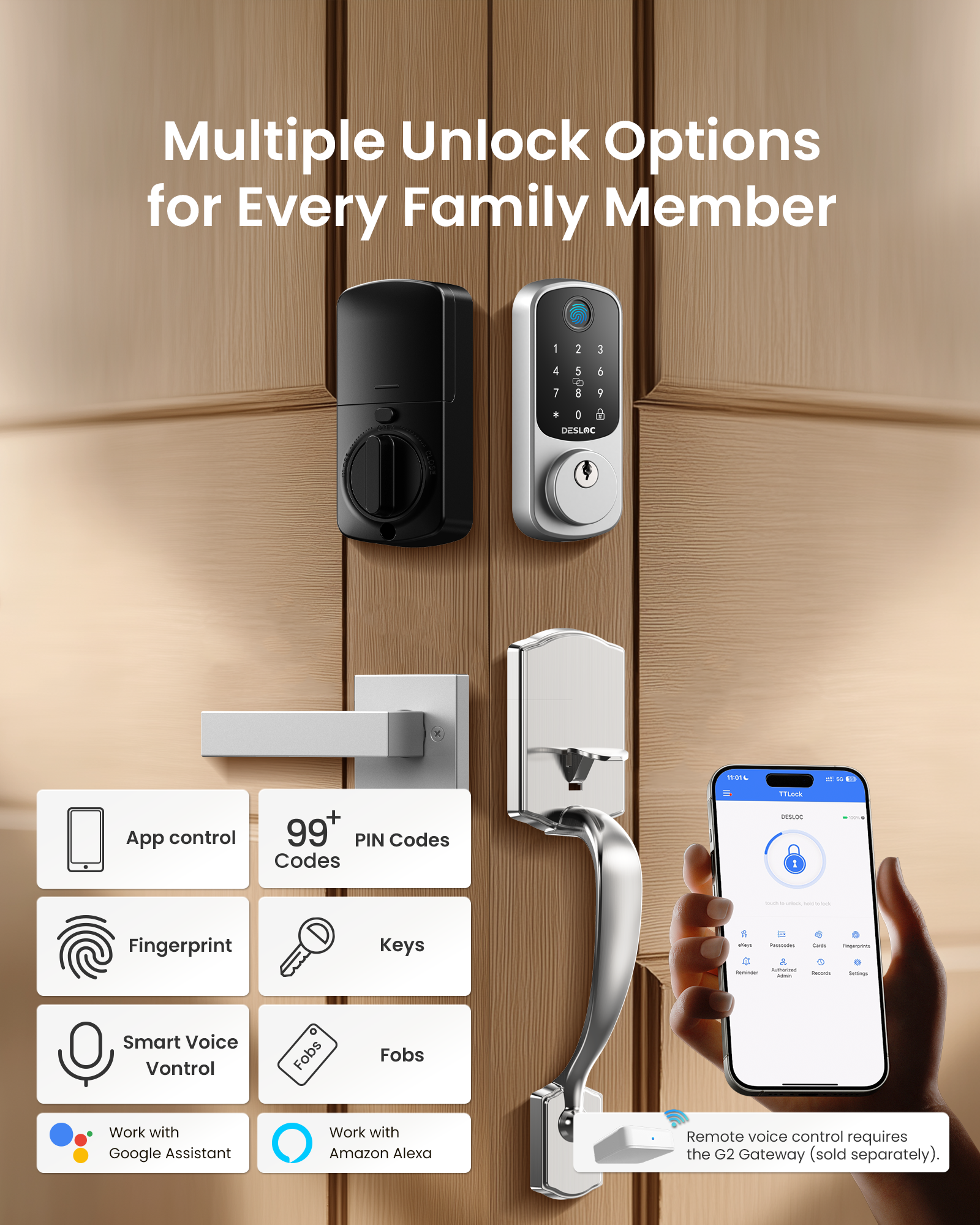 Serrure de porte d'entrée sans clé DESLOC B200 avec poignée