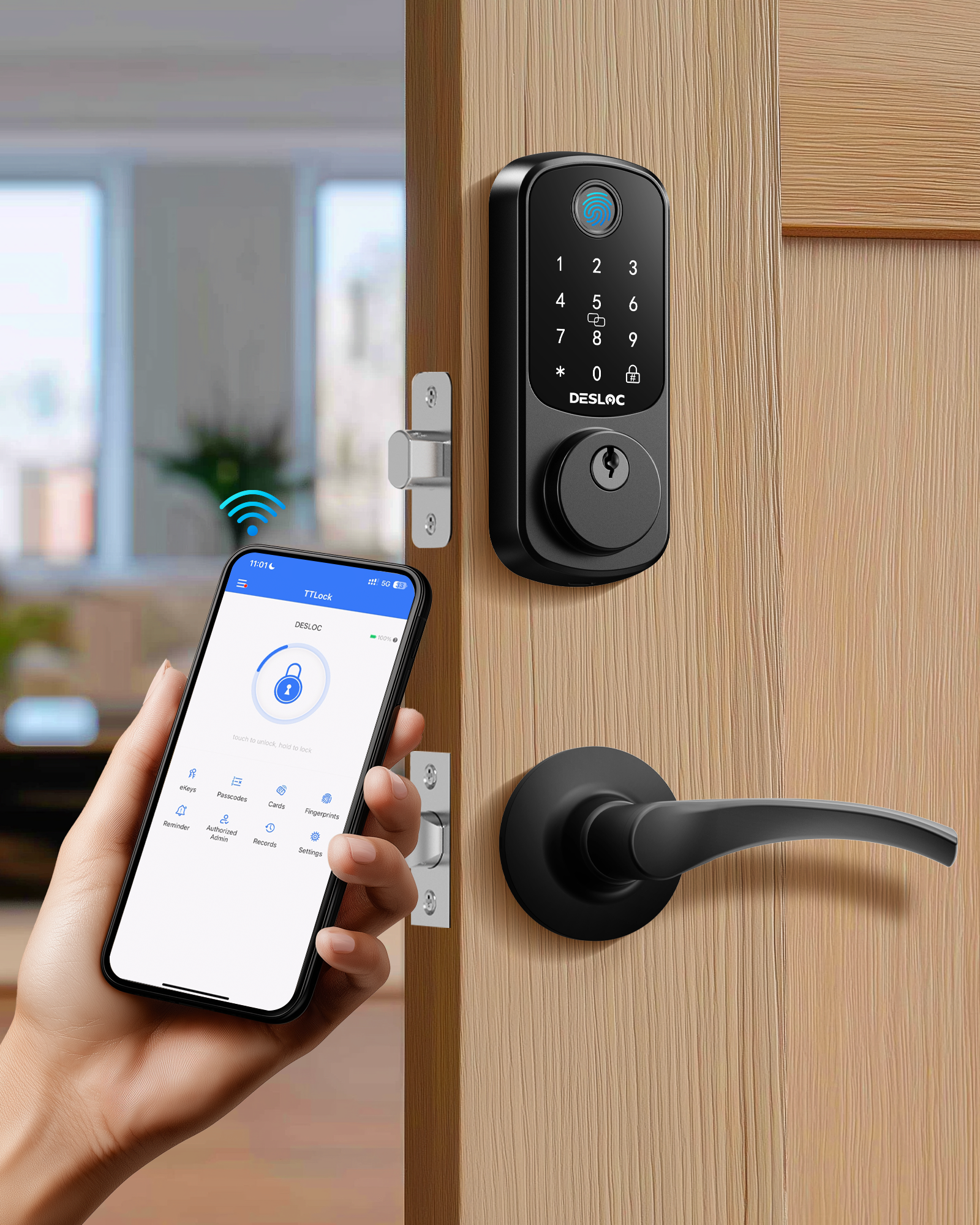 Serrure de porte d'entrée sans clé DESLOC B200 avec poignée