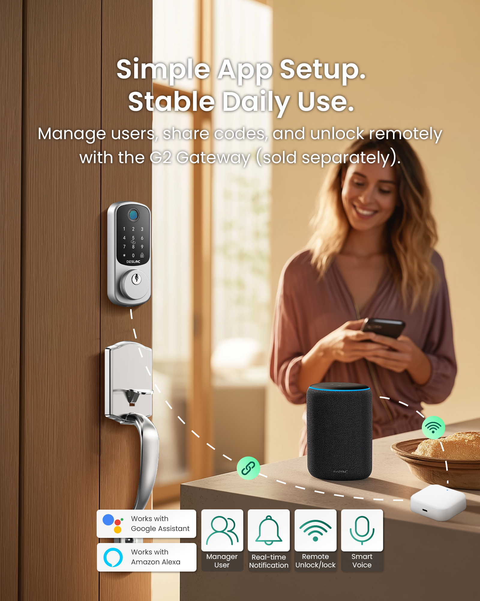 Serrure de porte d'entrée sans clé DESLOC B200 avec poignée