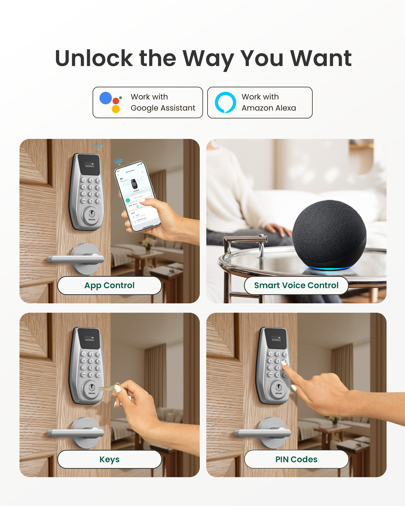 Cerradura inteligente con cerrojo y pantalla visible DESLOC C100 Plus con WiFi integrado