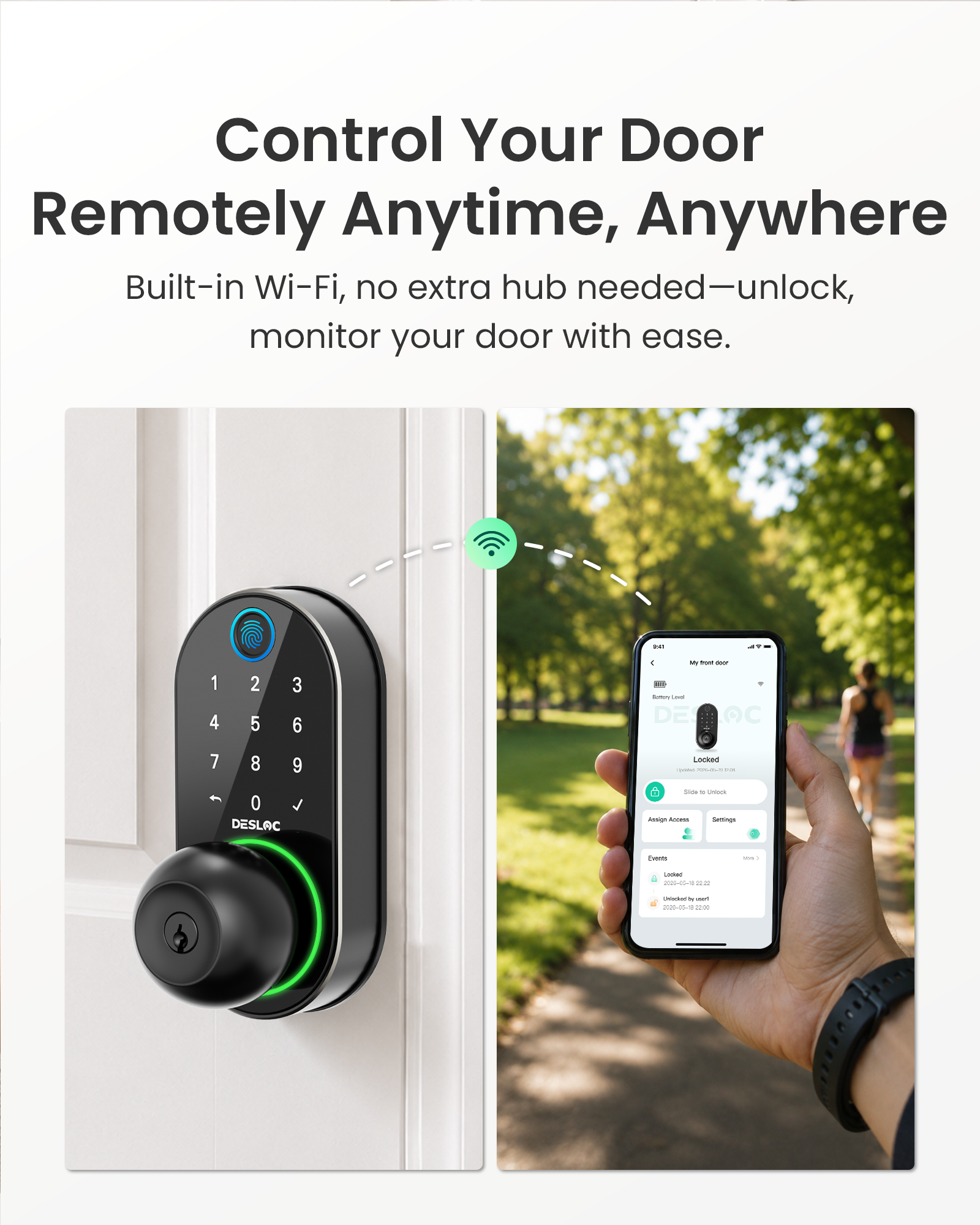 DESLOC D212 Smart Fingerprint Door Knob with Built-in WiFi