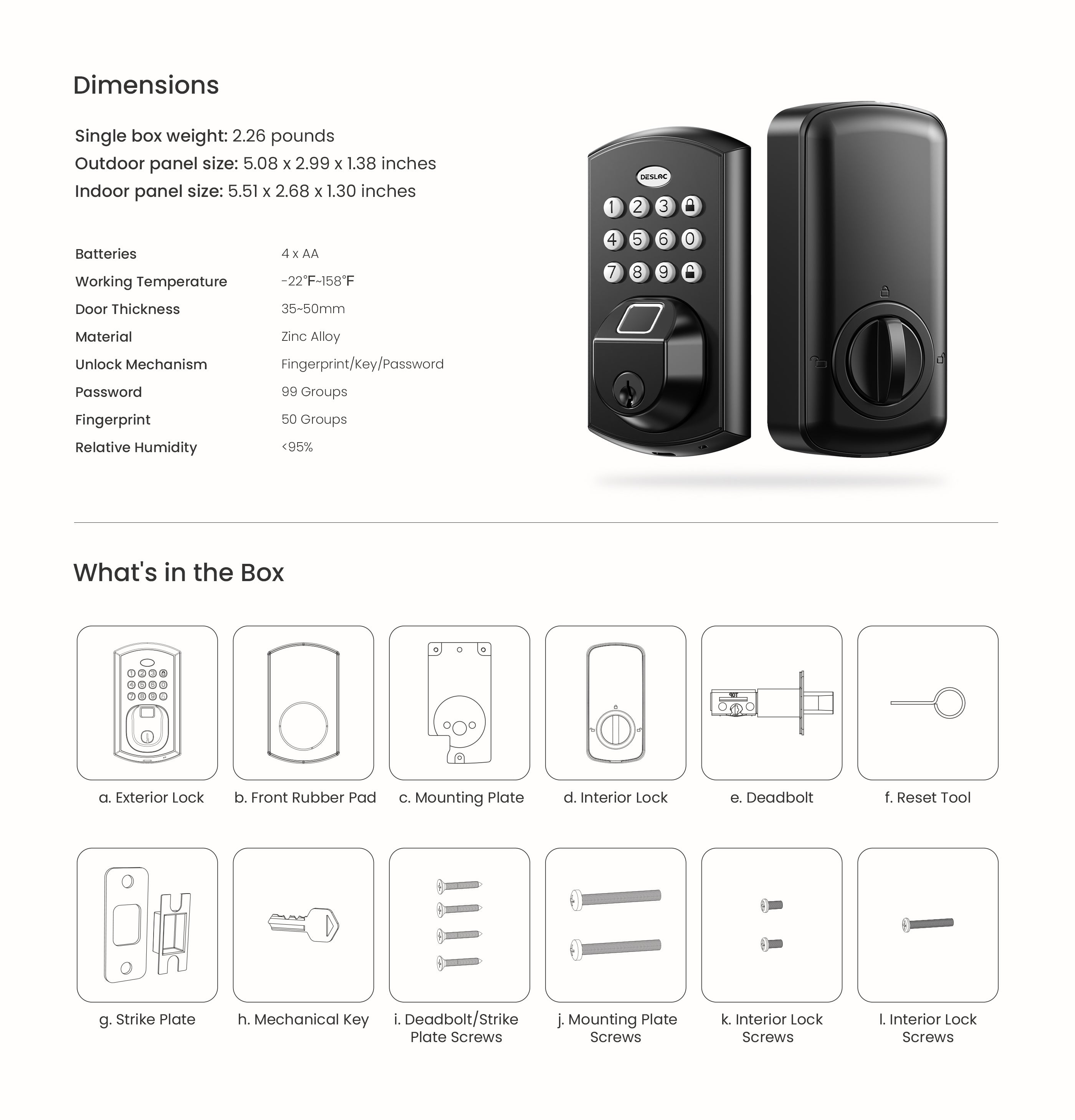 Dimensions of smart door locks