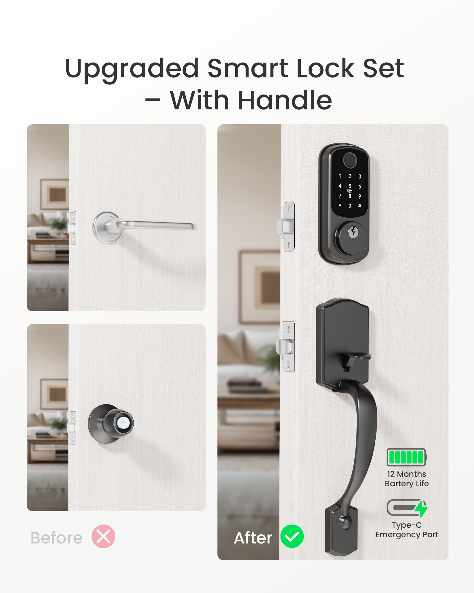 Serrure de porte d'entrée sans clé DESLOC B200 avec poignée