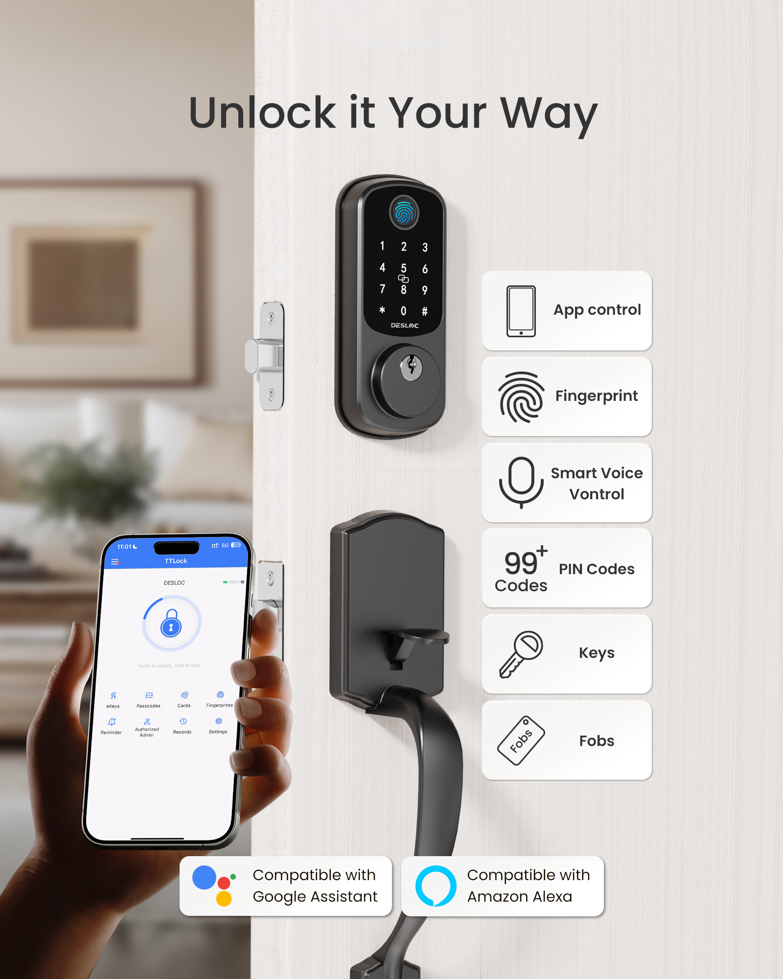 DESLOC B200 Keyless Entry Door Lock with Handle Set