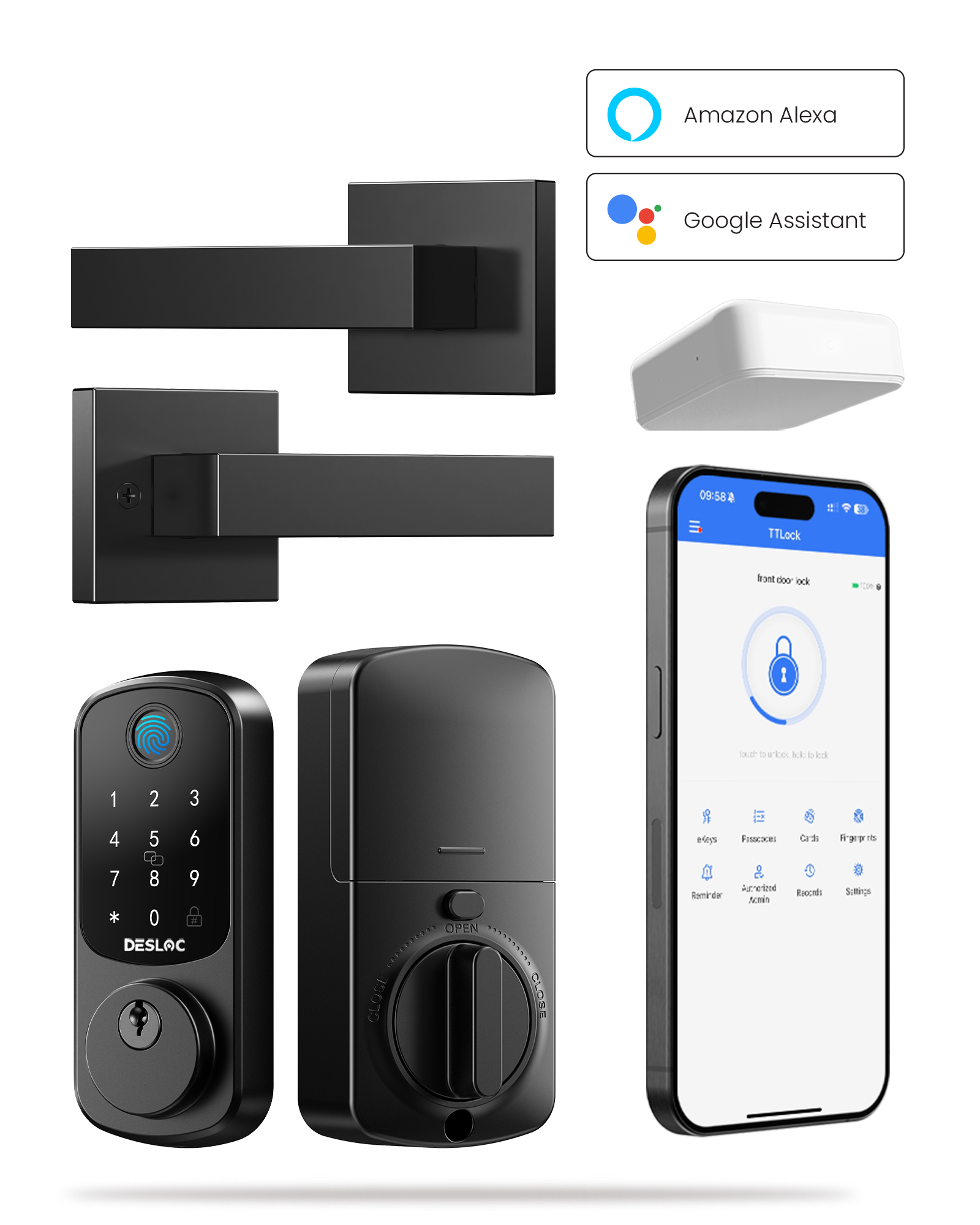 DESLOC B200 Fingerprint Smart Door Lock with 2 Lever Handles & G2 Smart Lock Wi-Fi Gateway