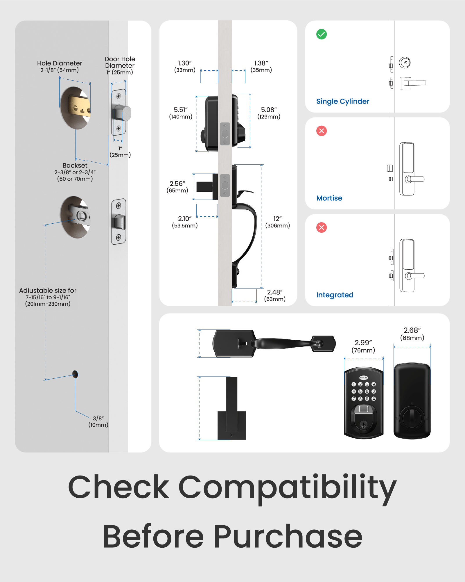 DESLOC A100F Electronic keypad door lock with handle Set