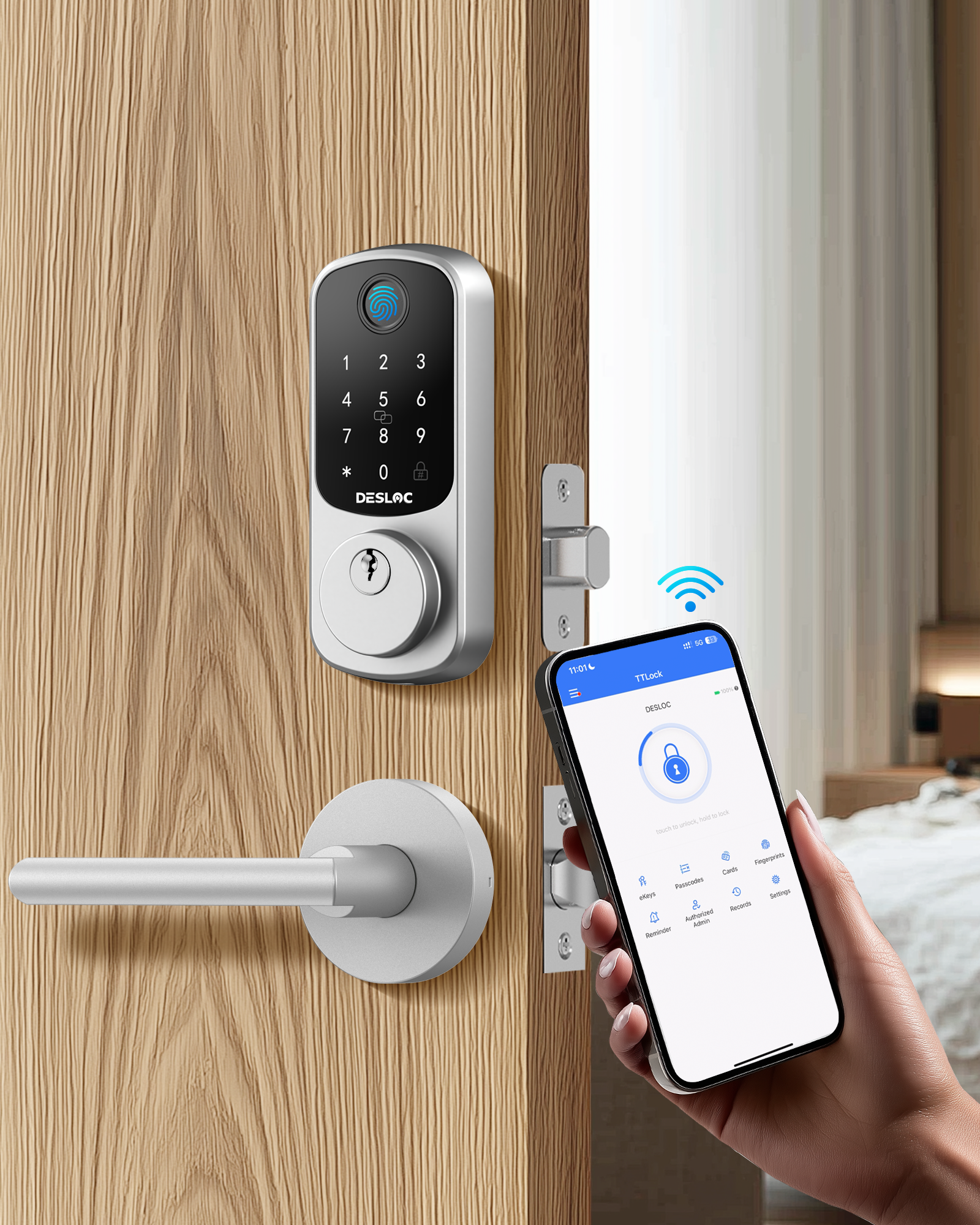 DESLOC Smart Lock B200 with Round Lever Handles-L2