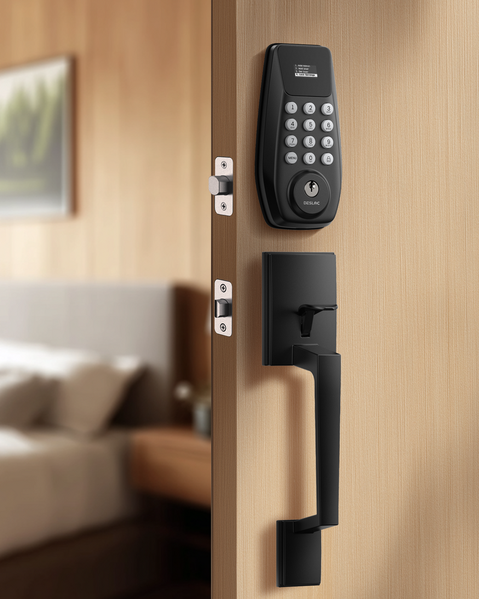 DESLOC C100 Smart Lock Deadbolt with Handle Set & LockVue Display Screen