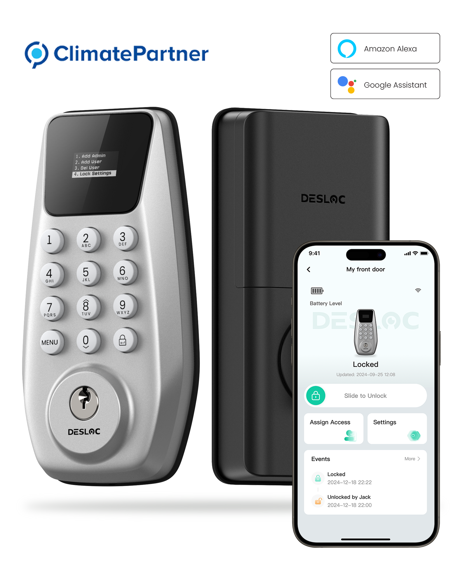 DESLOC C100 Plus Built-in WiFi Smart Lock Deadbolt with LockVue Display Screen