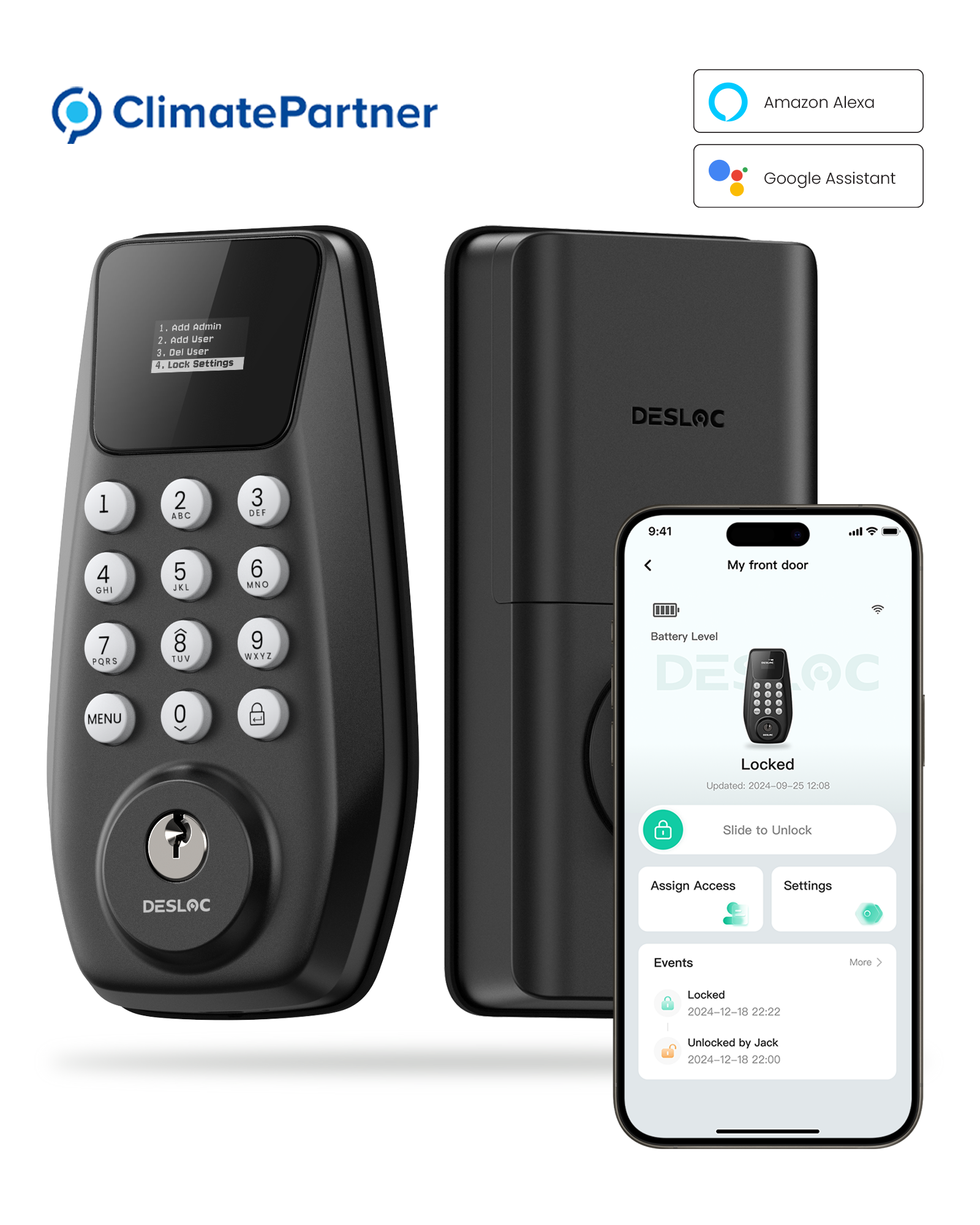 DESLOC C100 Plus Built-in WiFi Smart Lock Deadbolt with LockVue Display Screen