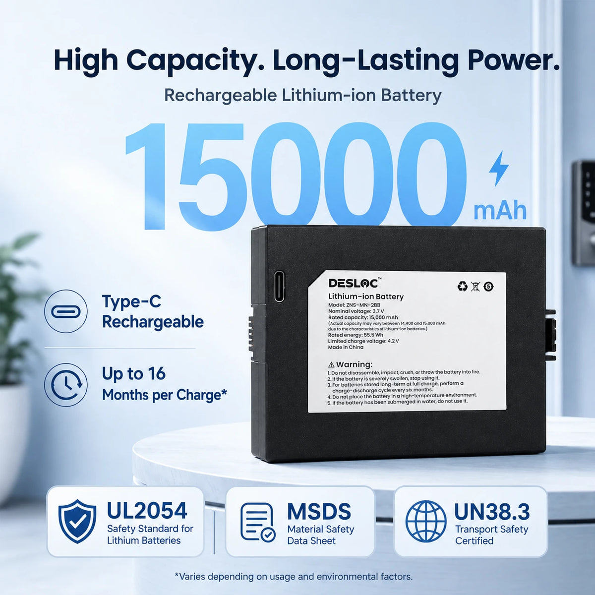 DESLOC 15,000mAh Rechargeable Lithium-Ion Battery
