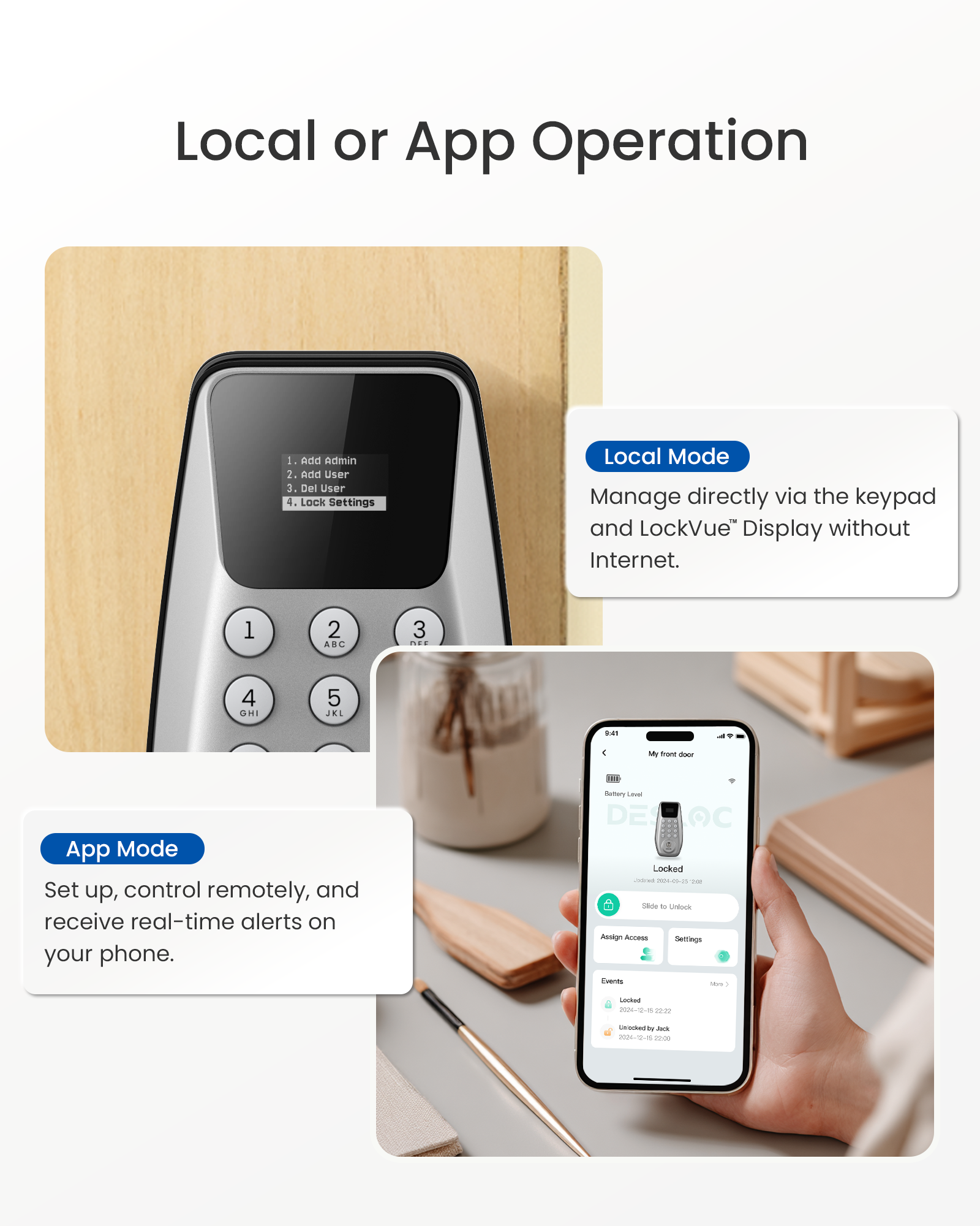 DESLOC C100 Plus Built-in WiFi Smart Lock Deadbolt with LockVue Display Screen