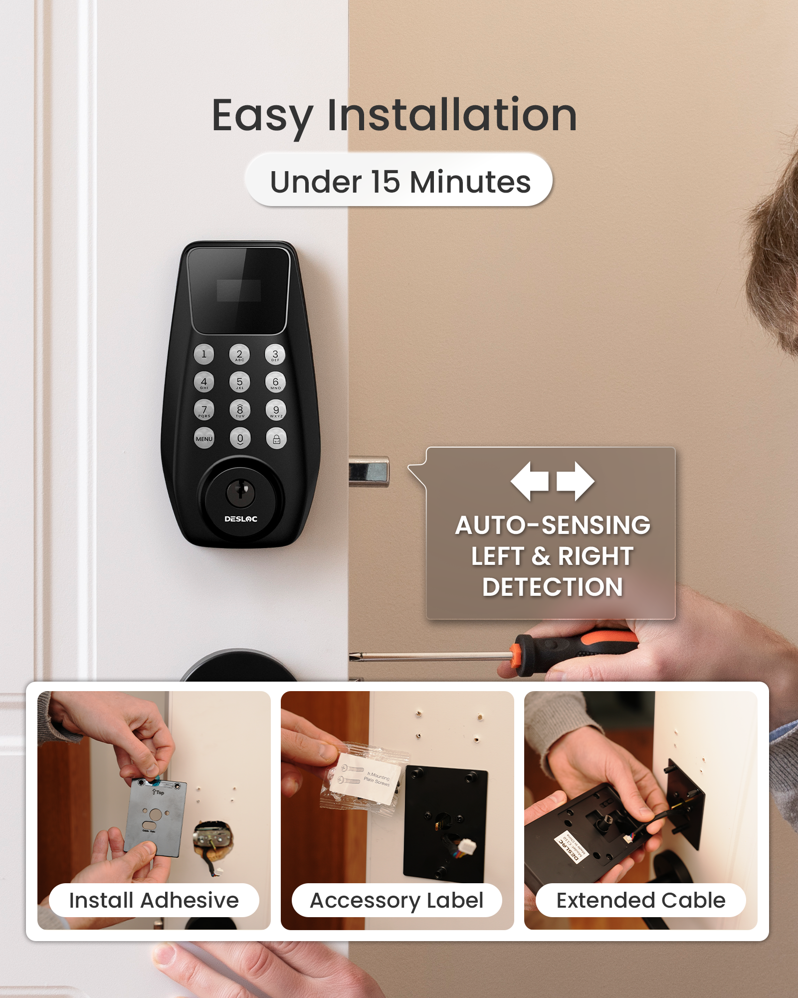 DESLOC C100 Plus Built-in WiFi Smart Lock Deadbolt with LockVue Display Screen