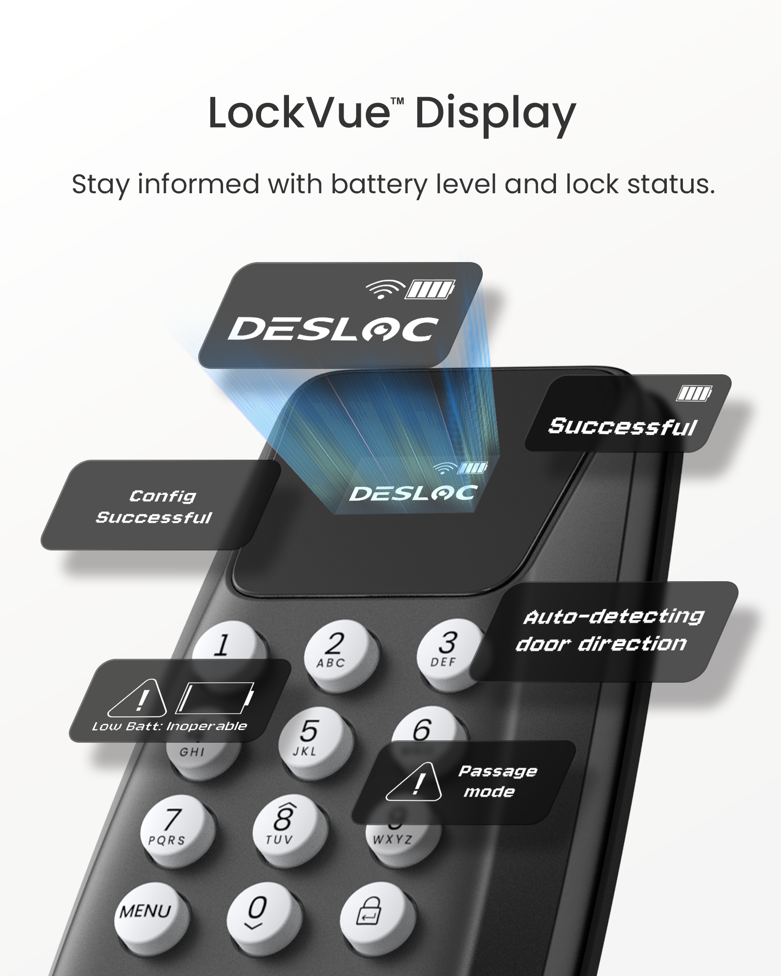 DESLOC C100 Plus Built-in WiFi Smart Lock Deadbolt with LockVue Display Screen