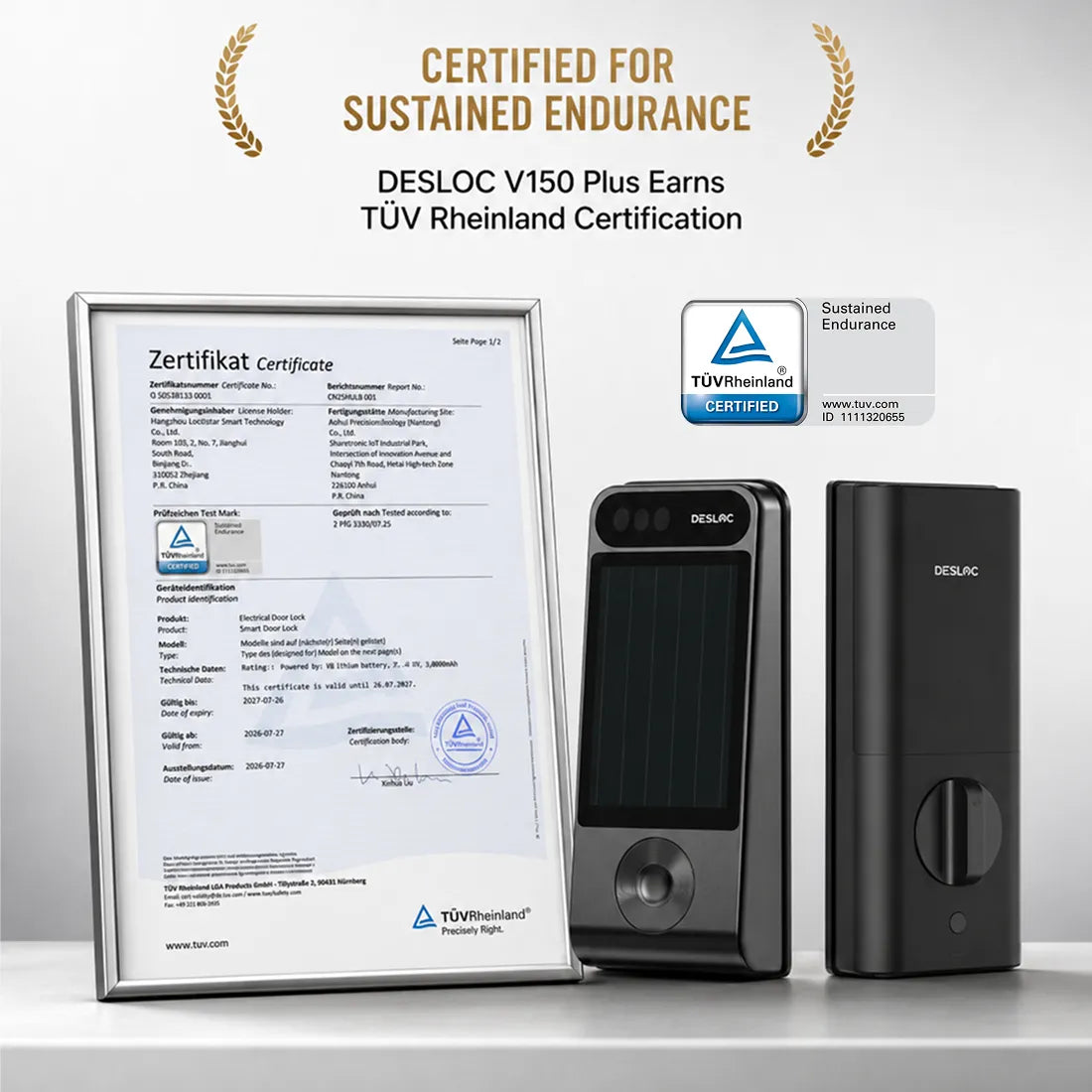 DESLOC Self-Charging Solar Smart Lock V150 Plus